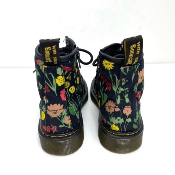 DR.MARTENS Juniors 1460 Wild Botanics Floral Fine Canvas Moto Boot Black Size 2J - Picture 9 of 11